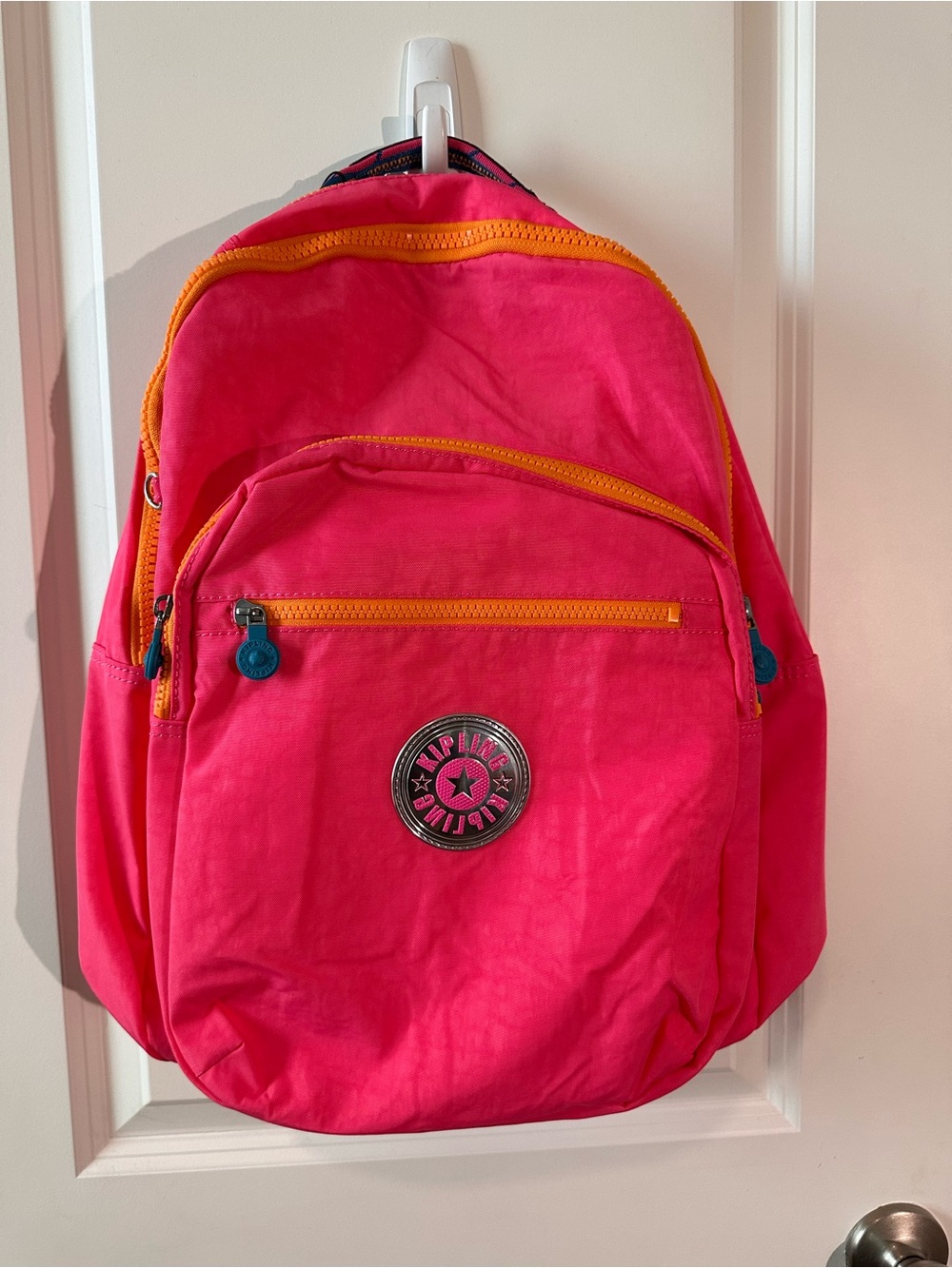 Kipling Hot Pink Backpack with Orange Trim NWT